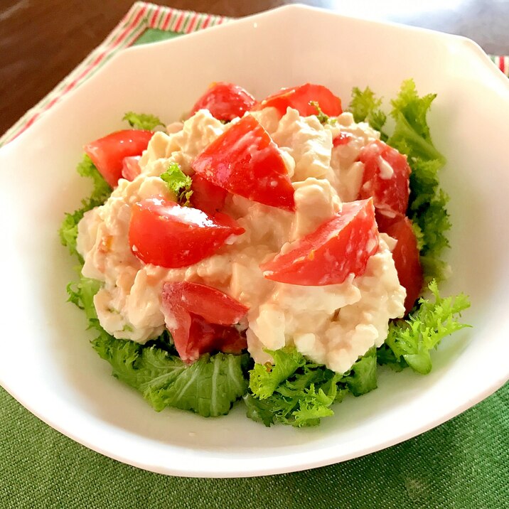 わさび菜＊トマト＊豆腐のサラダ☆わさびマヨネーズ味